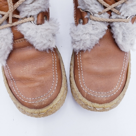 Vintage Cabela's Mid-Calf Shearling Lined Brown Leather Chunky Heel Boots Size 7 - Picture 7 of 10